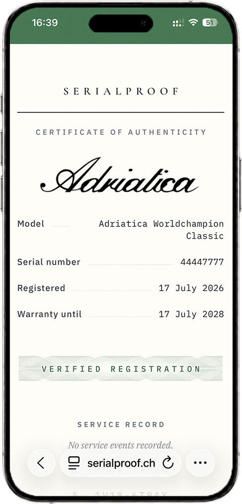 SerialProof digital certificate for a luxury watch maison